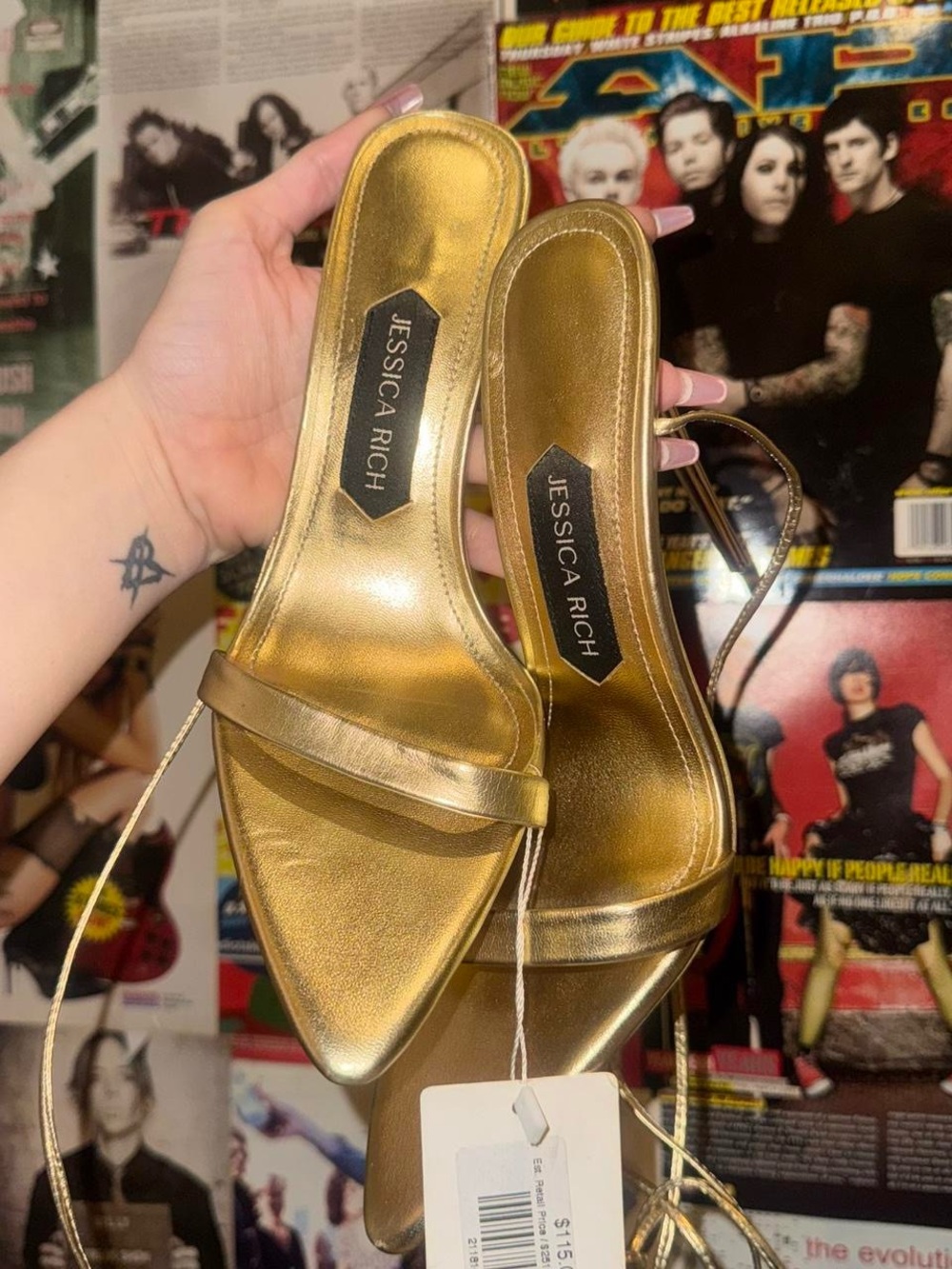 Jessica Gold Metallic Pointed Slide Heels